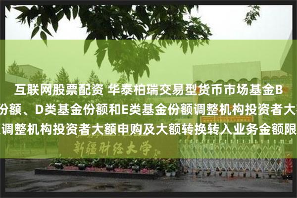 互联网股票配资 华泰柏瑞交易型货币市场基金B类基金份额、C类基金份额、D类基金份额和E类基金份额调整机构投资者大额申购及大额转换转入业务金额限制的公告